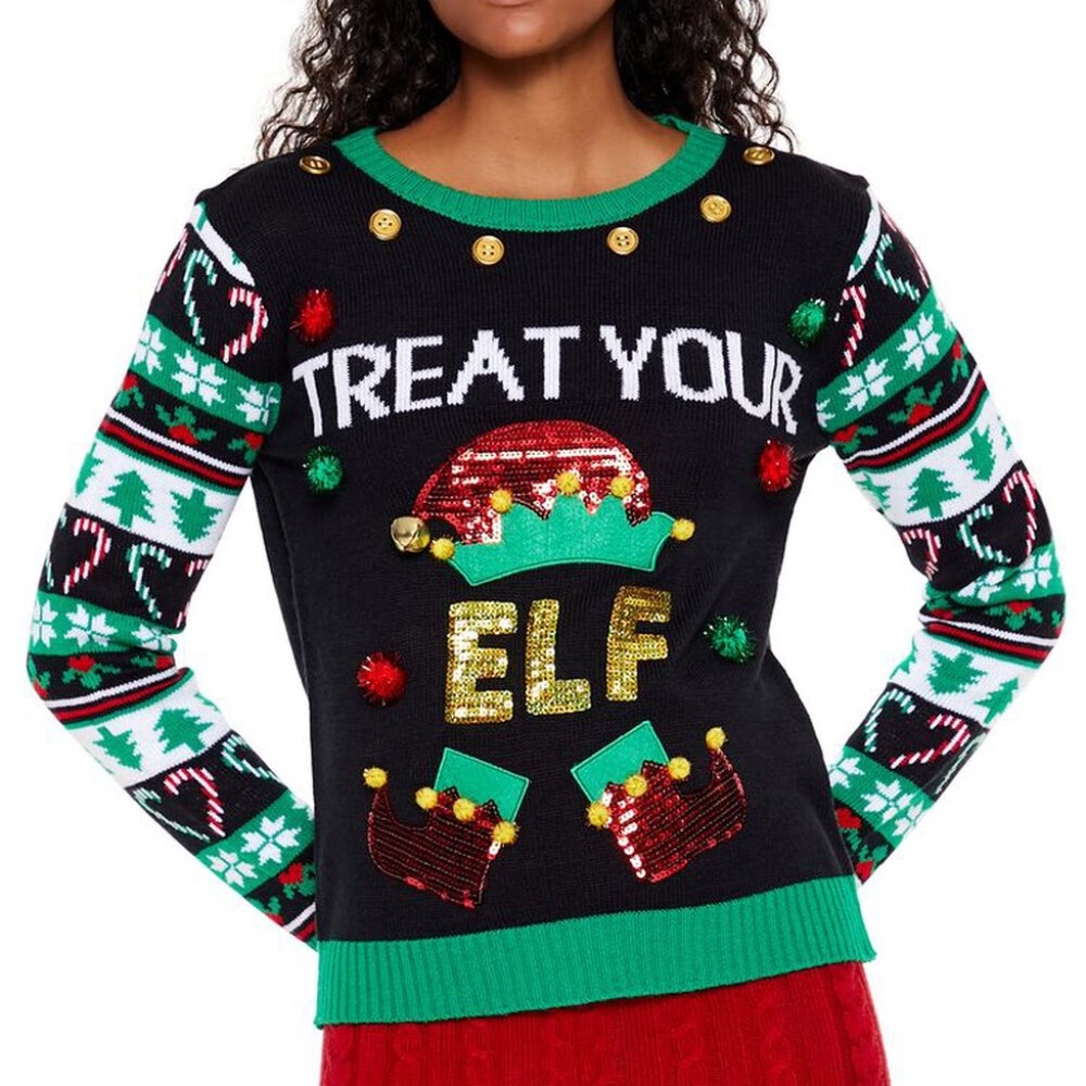 NWT Forever 21 Treat Your Elf Knit Holiday Christmas Sweater Size Small